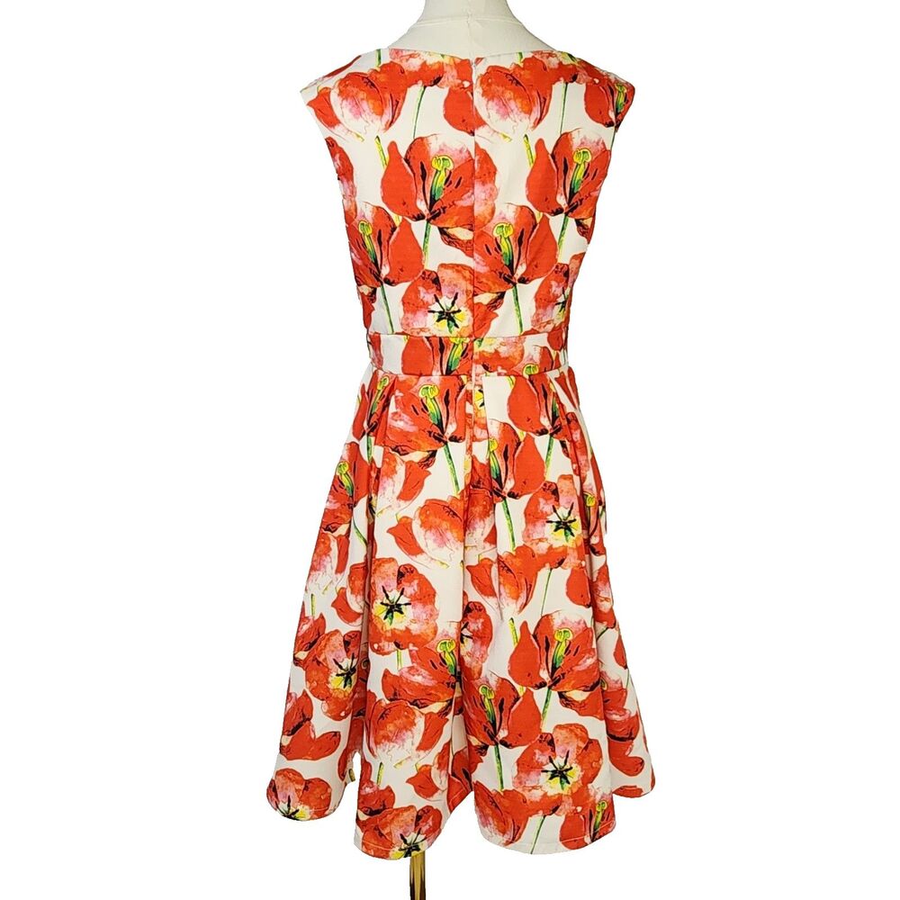 Rue de la Paix Boutique Poppy Floral Pleated A-Line Midi Dress Women's 8 Retro - Picture 4 of 11